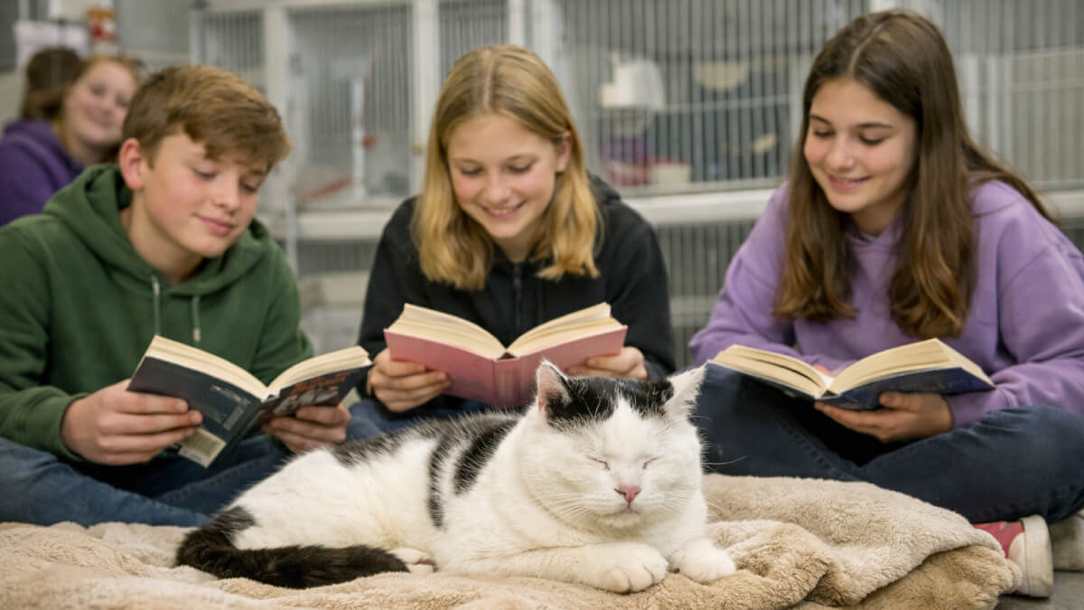 人間の読み書き能力が上がる？英の中学生が保護猫へ読み聞かせ